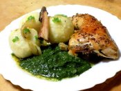 Kuře po šabatecku, duryňský knedlík, dušený špenát